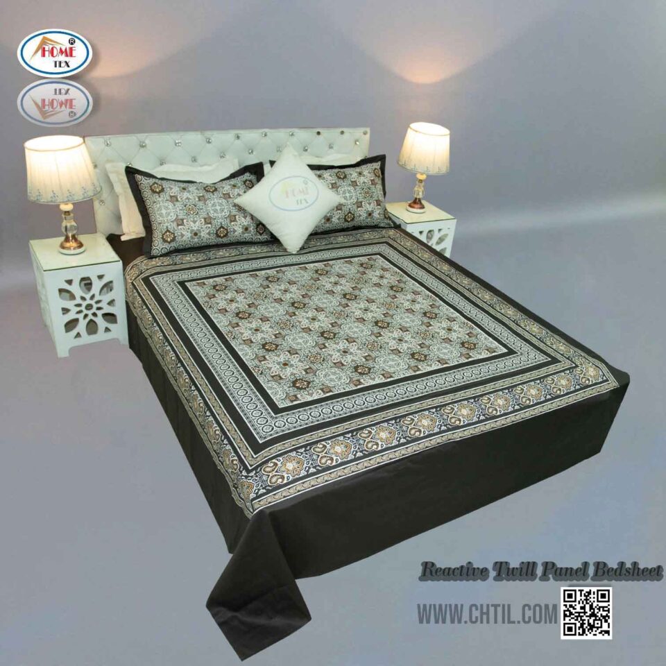 Reactive Twill Panel Double Bed Sheet-1684-800