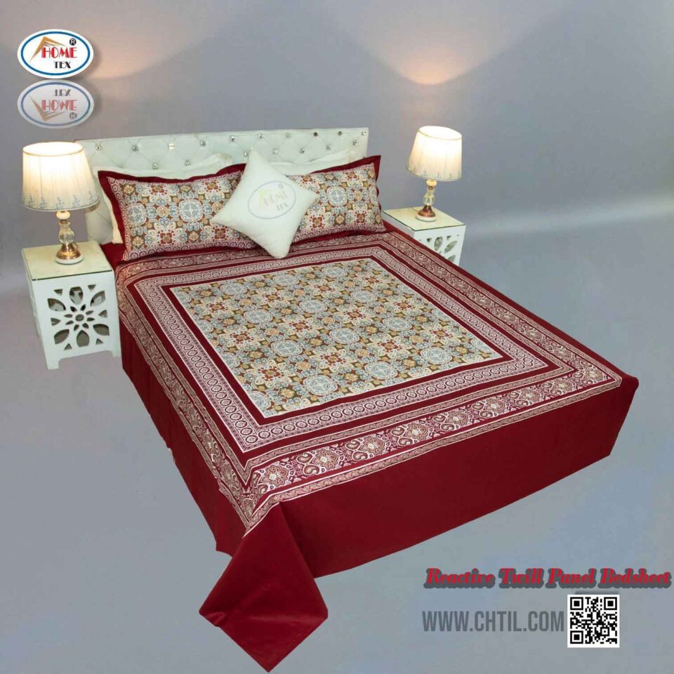 Reactive Twill Panel Double Bed Sheet-1684-801