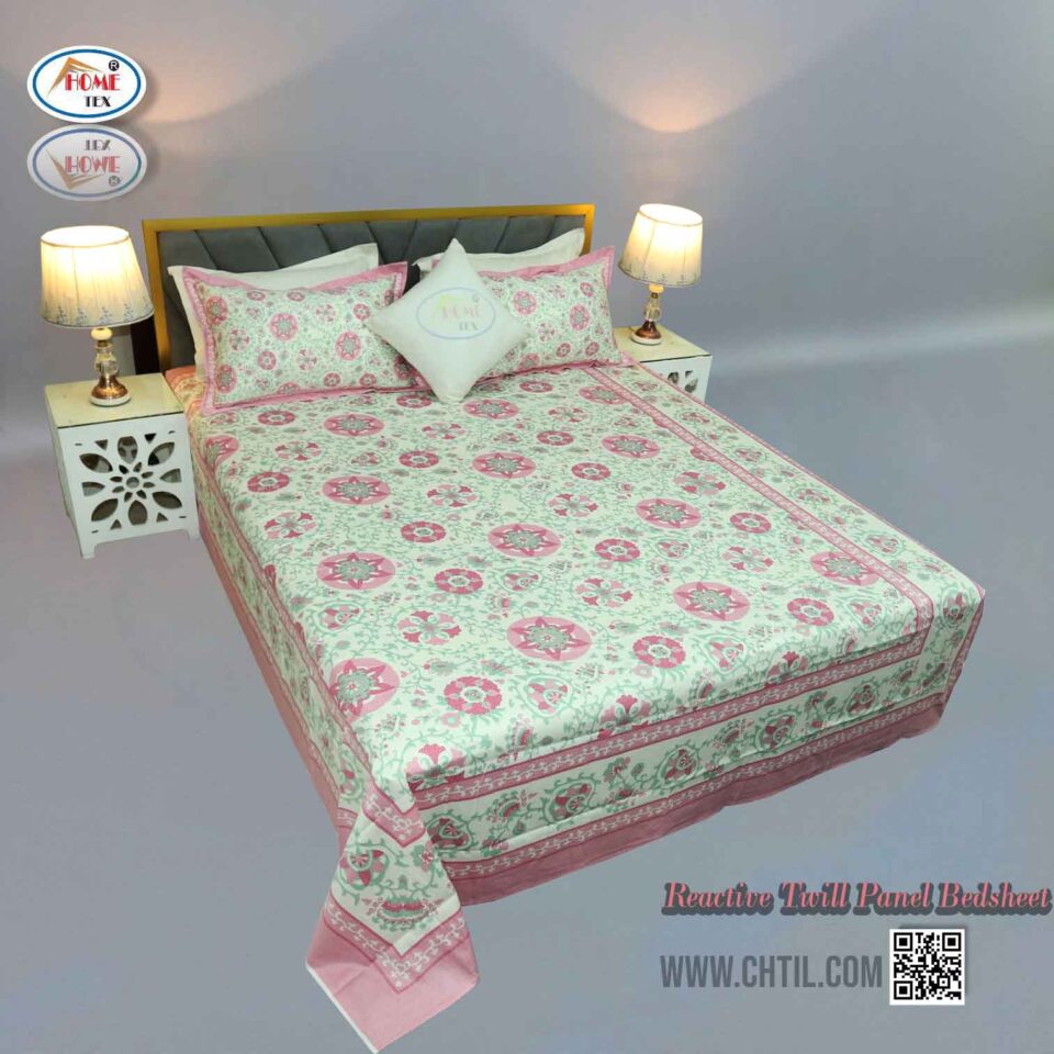 Reactive Twill Panel Double Bed Sheet-1684-808