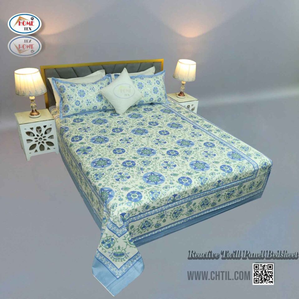 Reactive Twill Panel Double Bed Sheet-1684-809