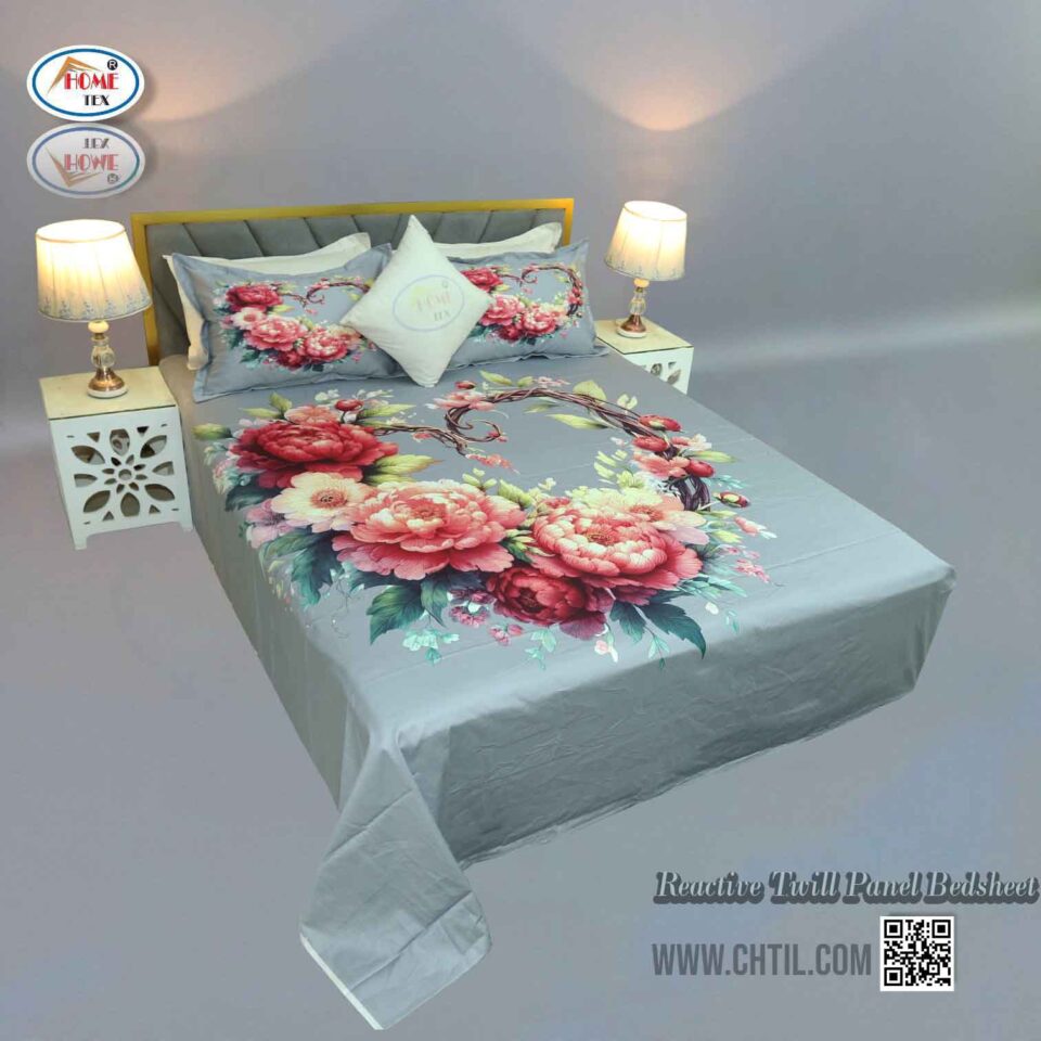 Reactive Twill Panel Double Bed Sheet-1684-812