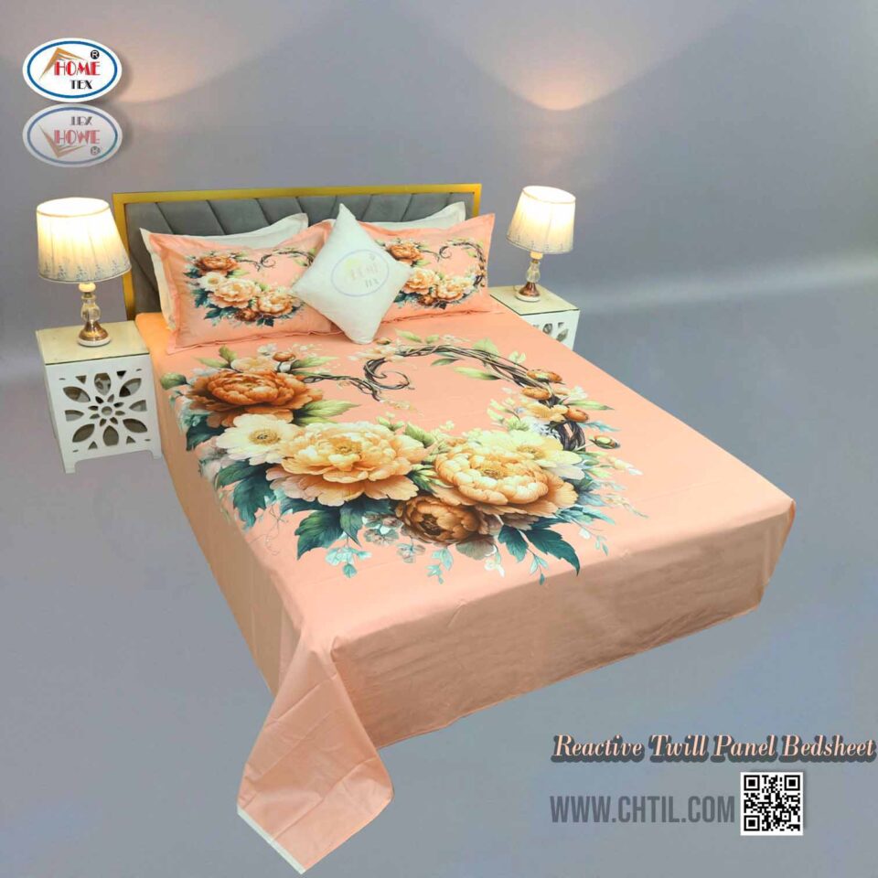Reactive Twill Panel Double Bed Sheet-1684-813