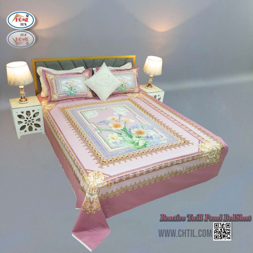 Reactive Twill Panel Double Bed Sheet-1684-816
