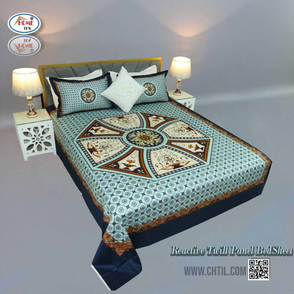 Reactive Twill Panel Double Bed Sheet-1684-818