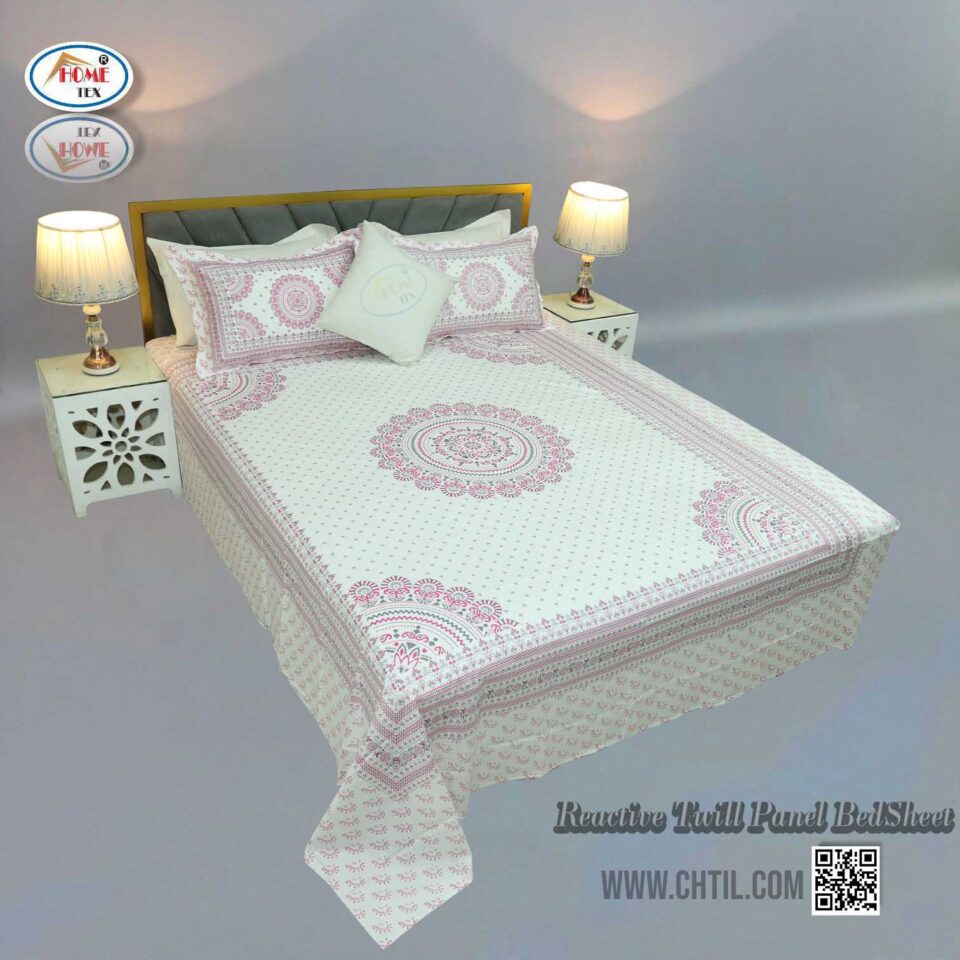 Reactive Twill Panel Double Bed Sheet-1684-822