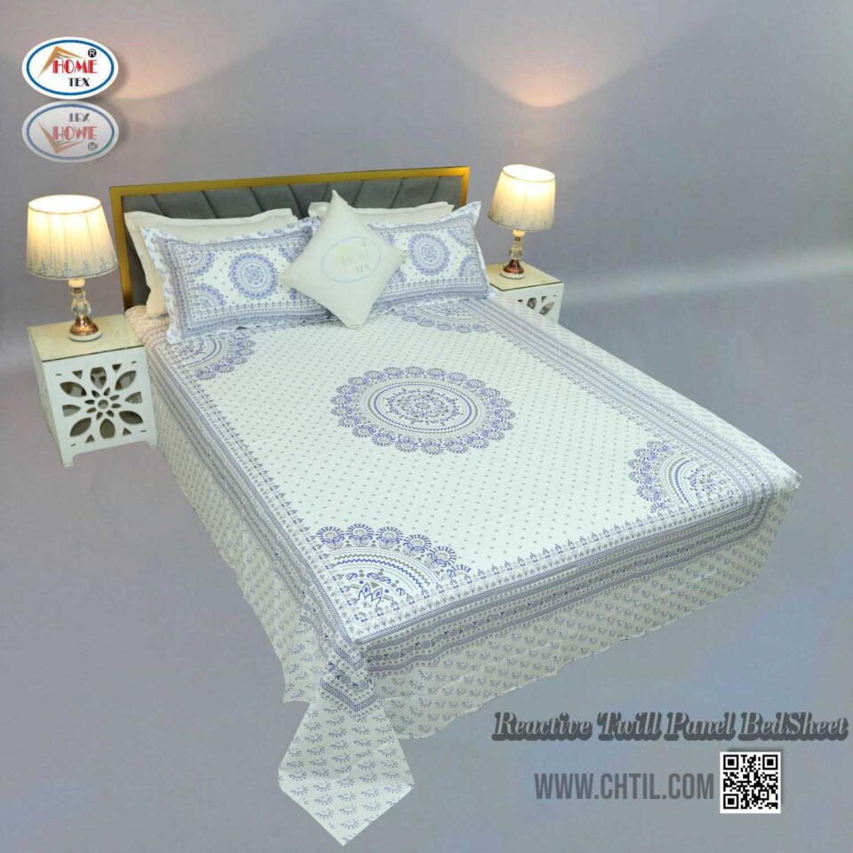 Reactive Twill Panel Double Bed Sheet-1684-823
