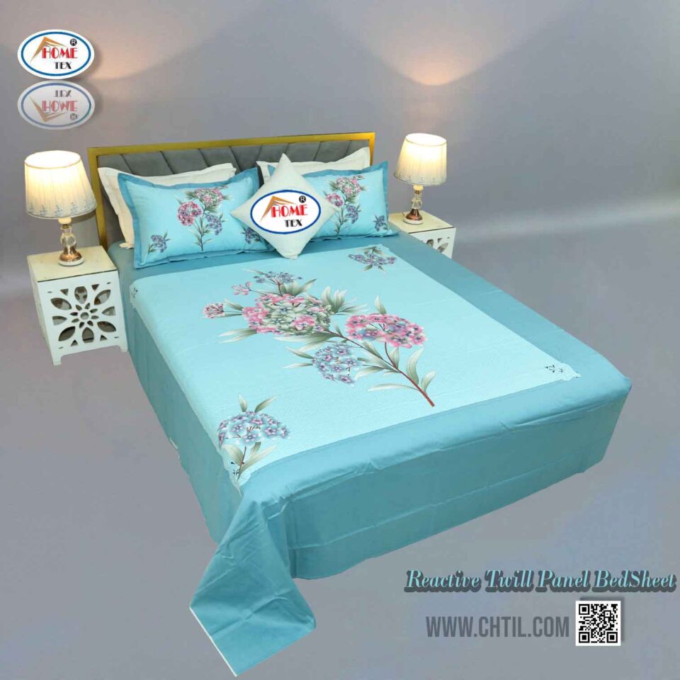 Reactive Twill Panel Double Bed Sheet-1684-826