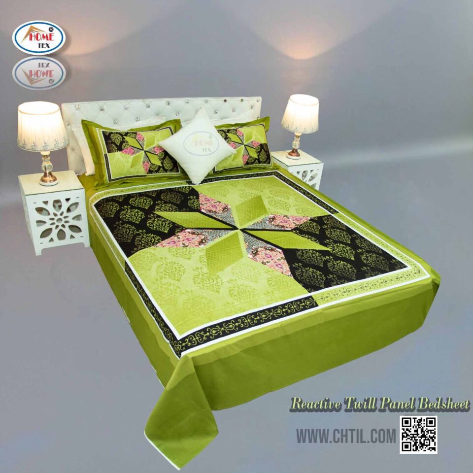 Reactive Twill Panel Double Bed Sheet-1684-807