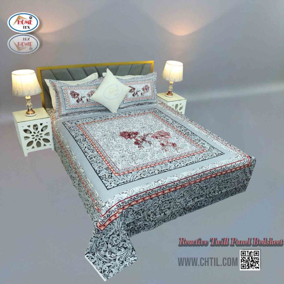 Reactive Twill Panel Double Bed Sheet-1684-815