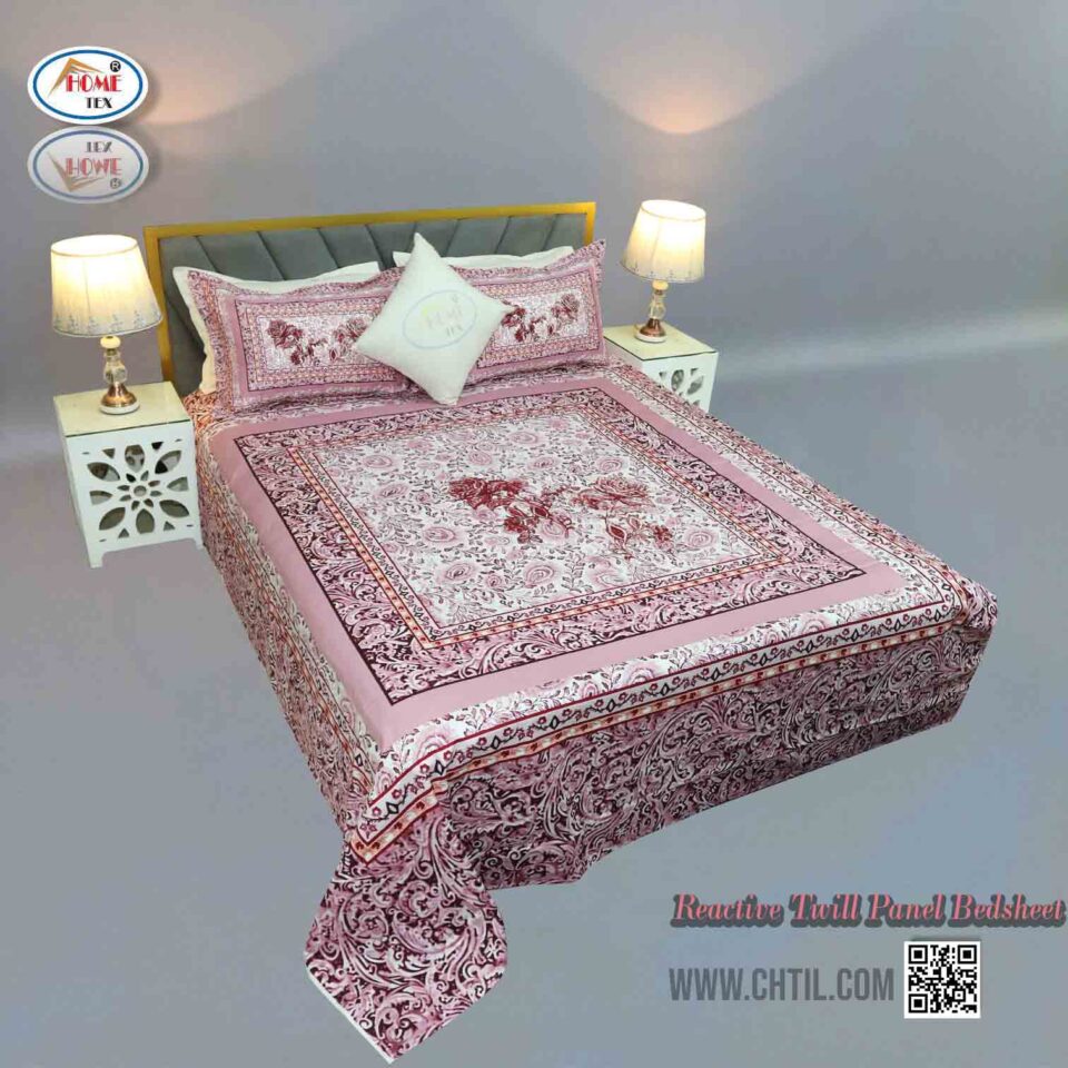 Reactive Twill Panel Double Bed Sheet-1684-814