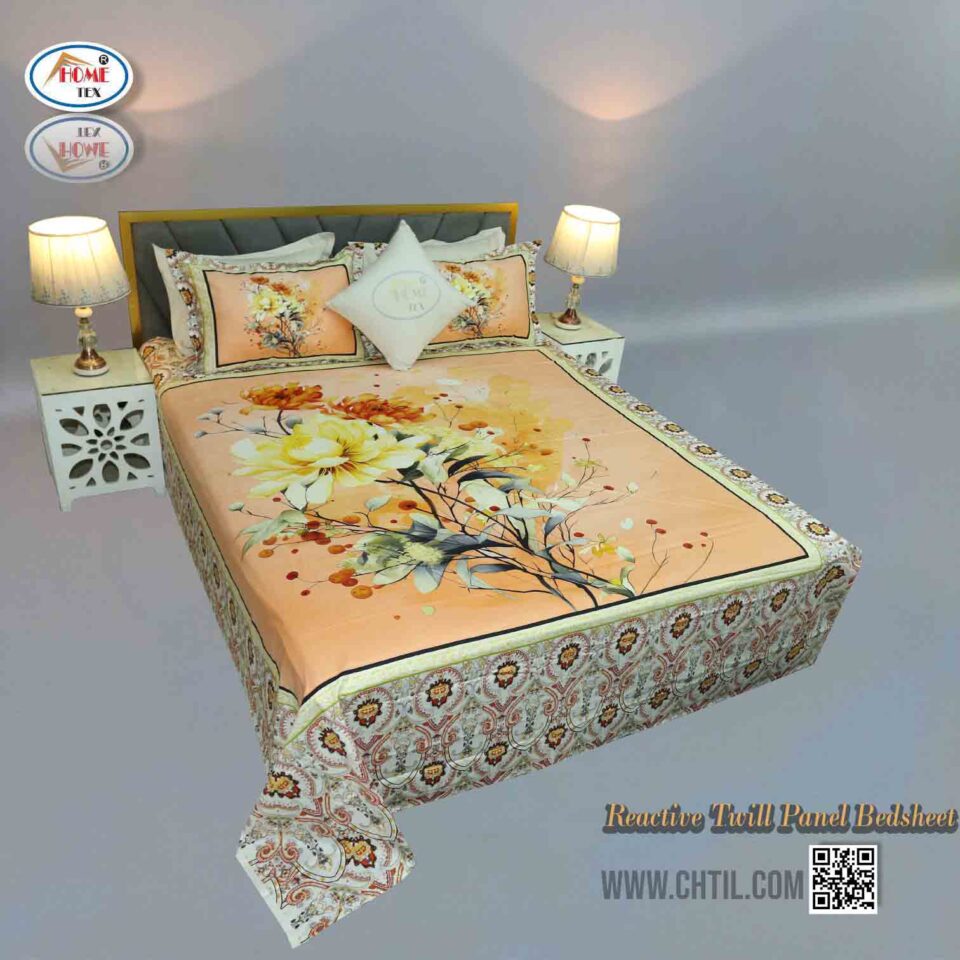 Reactive Twill Panel Double Bed Sheet-1684-810