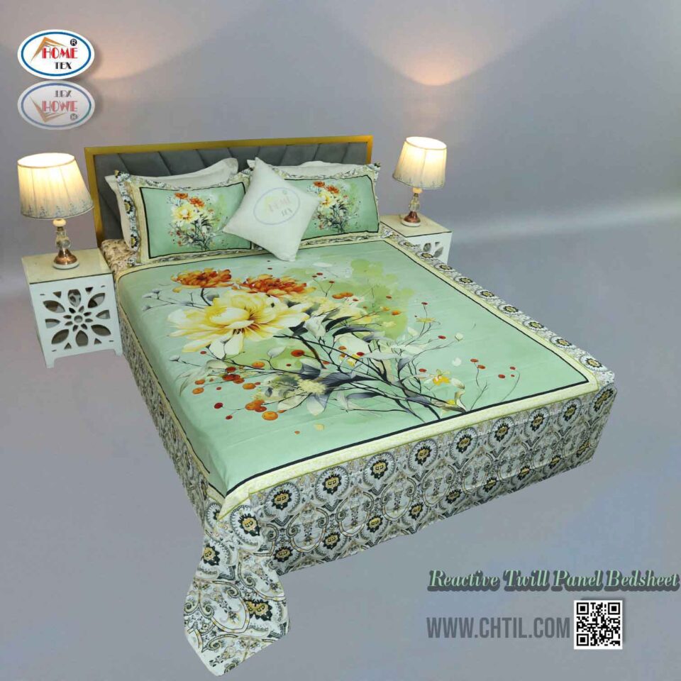 Reactive Twill Panel Double Bed Sheet-1684-811