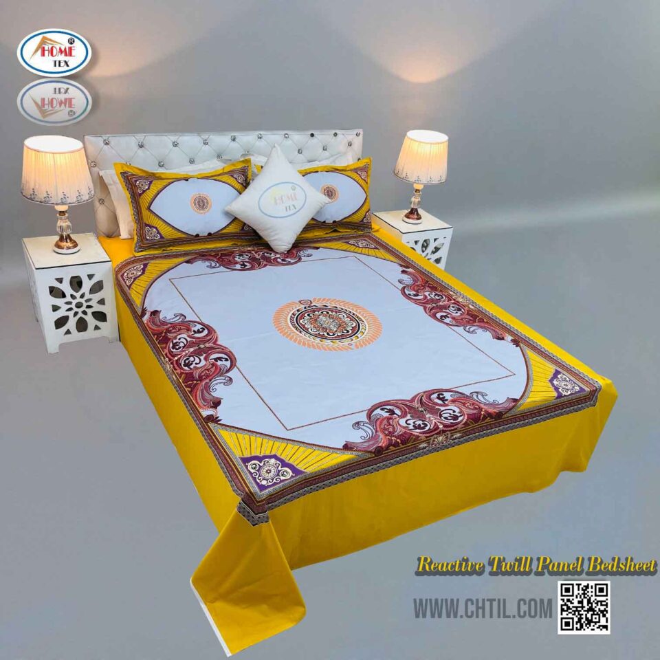 REACTIVE TWILL PANEL DOUBLE BED SHEET-1684-713