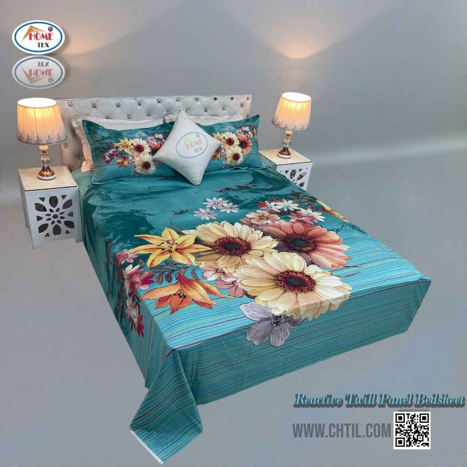 Reactive Twill Panel Double Bed Sheet-1684-796