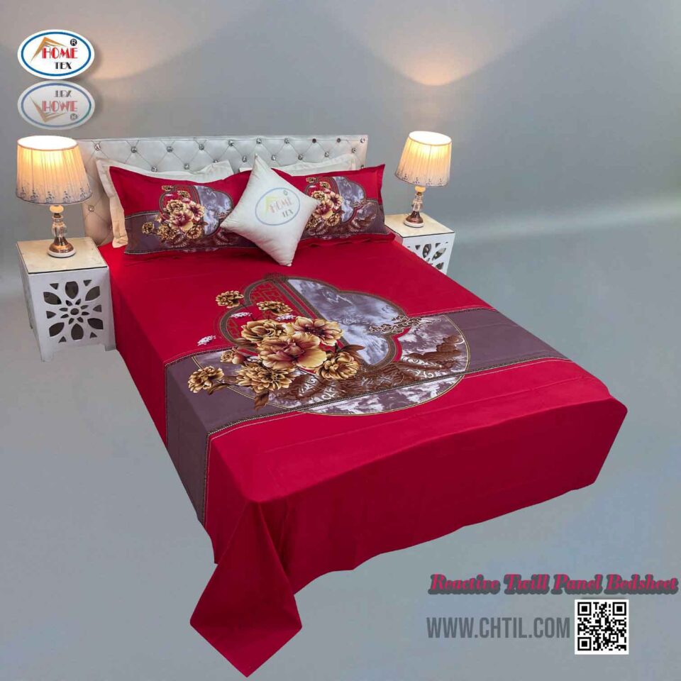 Reactive Twill Panel Double Bed Sheet-1684-799