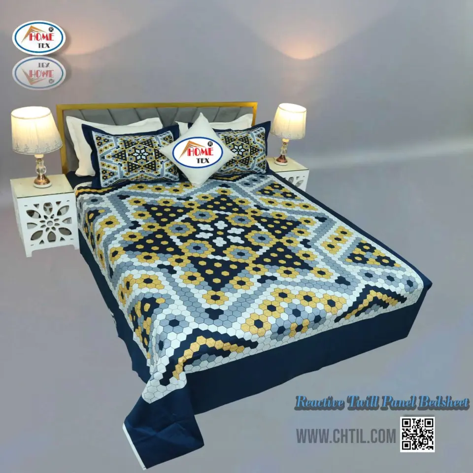 Reactive Twill Panel Double Bed Sheet-1684-829