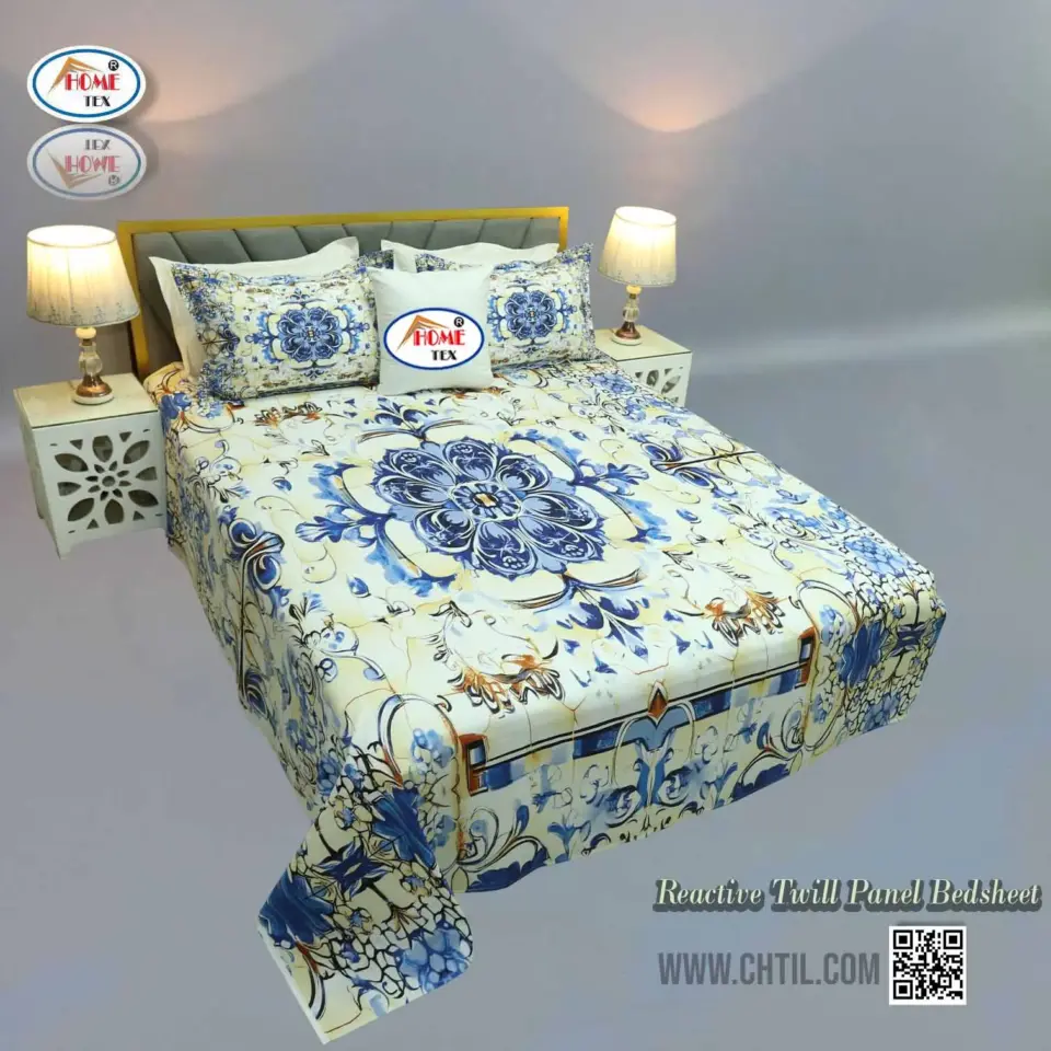 Reactive Twill Panel Double Bed Sheet-1684-830