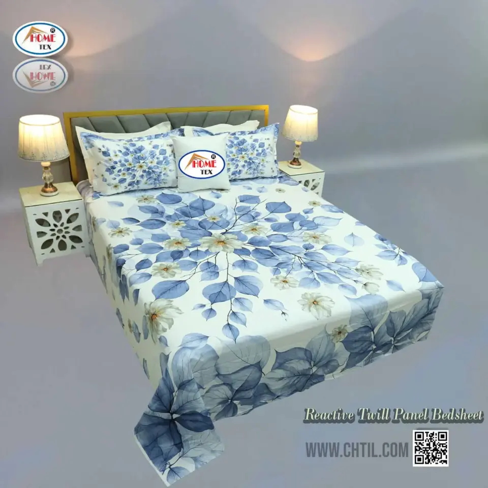 Reactive Twill Panel Double Bed Sheet-1684-831