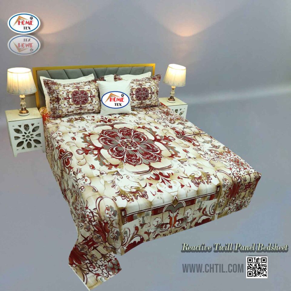 Reactive Twill Panel Double Bed Sheet-1684-832